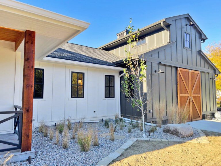 Pella wood windows with grills in modern farmhouse