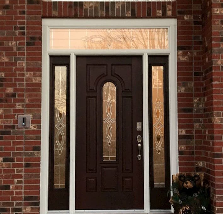 New wood entry door with sidelights and a transom window