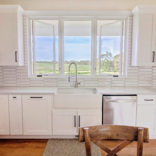 White Pella Lifestyle Series Casement Windows Above Kitchen Sink