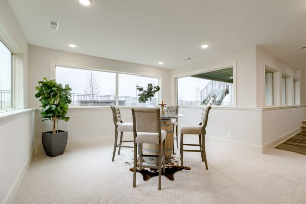 Daylight basement with white pella windows