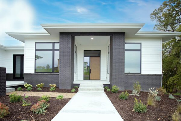 Front entry fiberglass door with wood grain