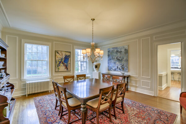 Traditional dining room windows in historical house