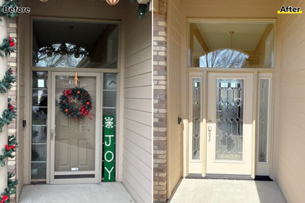 Fiberglass entry door before and after