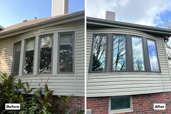 Exterior before and after Pella Lifestyle bay window
