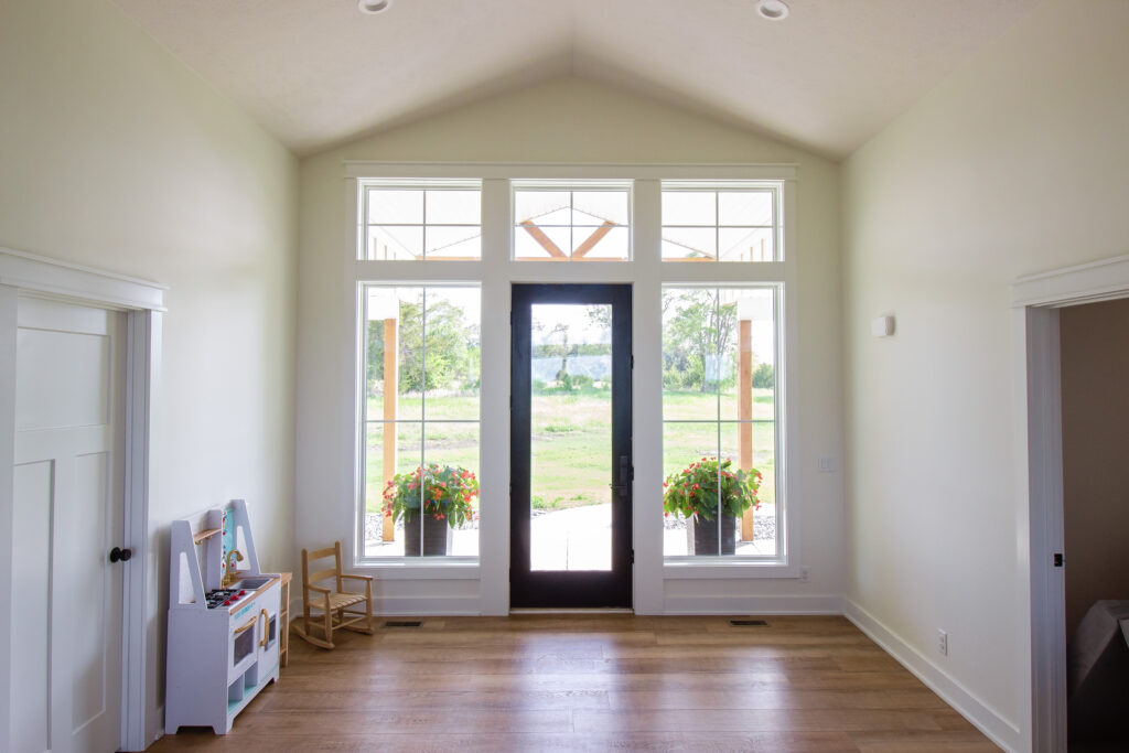 Interior view of farmhouse front entry windows