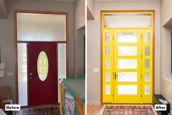 Before and after interior yellow door