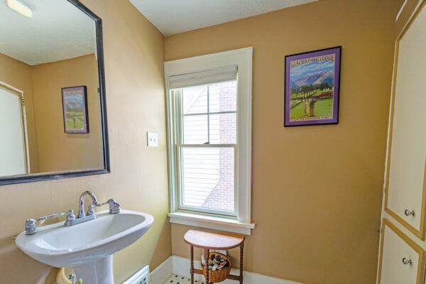 Tan bathroom with Pella windows
