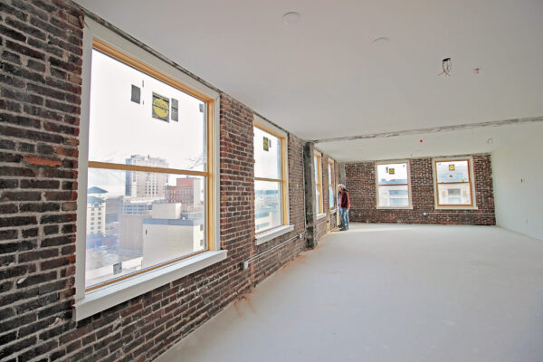 Unfinished interior Pella Reserve Monumental hung windows
