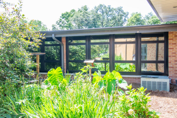 Exterior black Pella Reserve contemporary replacement windows