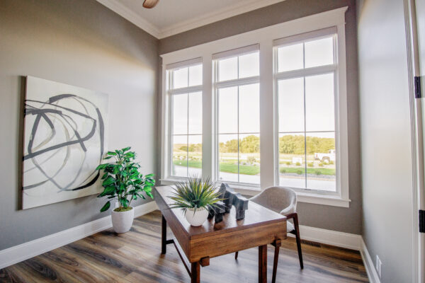 Pella windows with grilles in home office