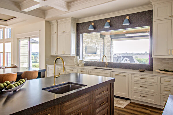 Interior Pella picture window above kitchen sink