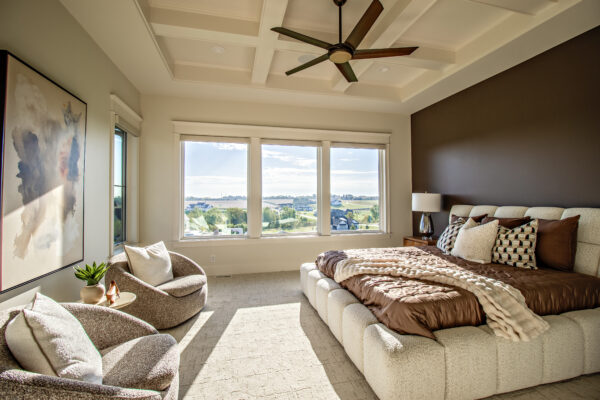 White Pella windows in bedroom