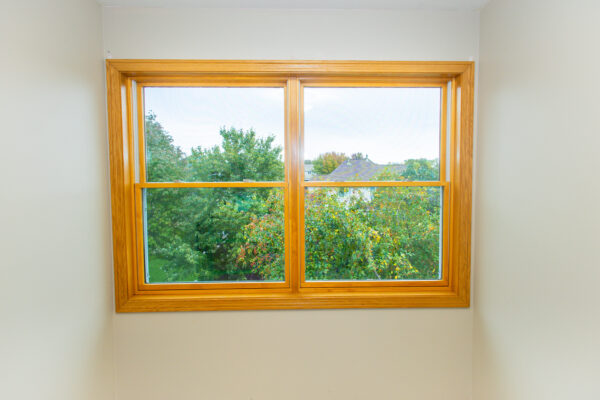 Interior stained Pella double hung windows