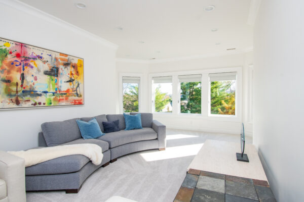 White Pella Lifestyle replacement windows in living room