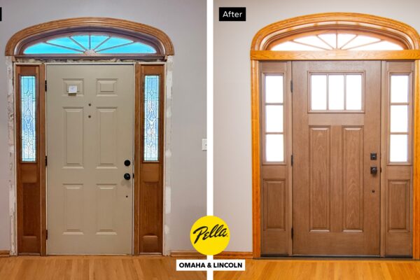 New entry door interior before and after